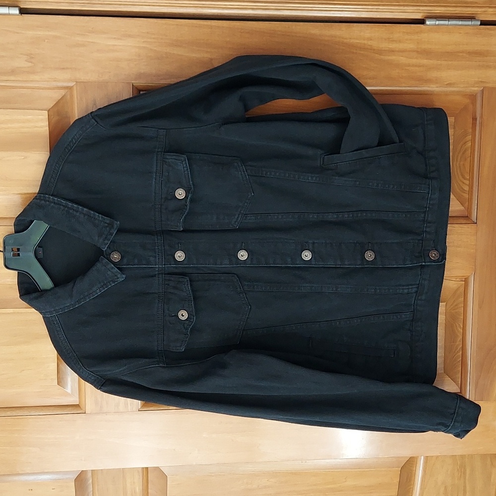 Maximos USA By R&B Black Denim Jean Jacket, Bronze Buttons, Size Large, Like New